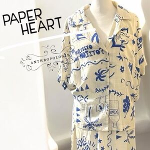 Anthropologie Paper Heart linen blend graphic shirt size M resort travel retro